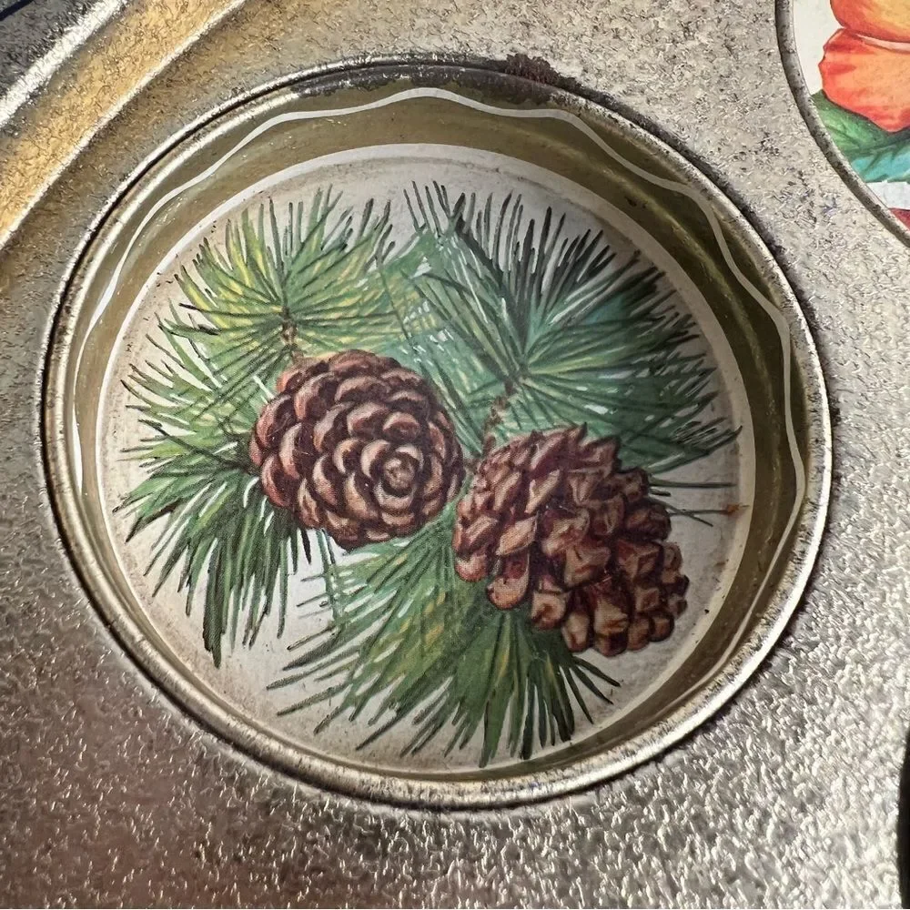 Vintage MCM Arkansas Floral Serving Tray Tin Barware Drink 7 Tumblers